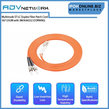 ADV Multimode ST-LC Duplex Fiber Patch Cord 50/125UM with 3M/9.84252 (CORNING) - Orange ADV Multimode ST-LC Duplex Fiber Patch Cord 50/125UM with 3M/9.84252 (CORNING) - Orange